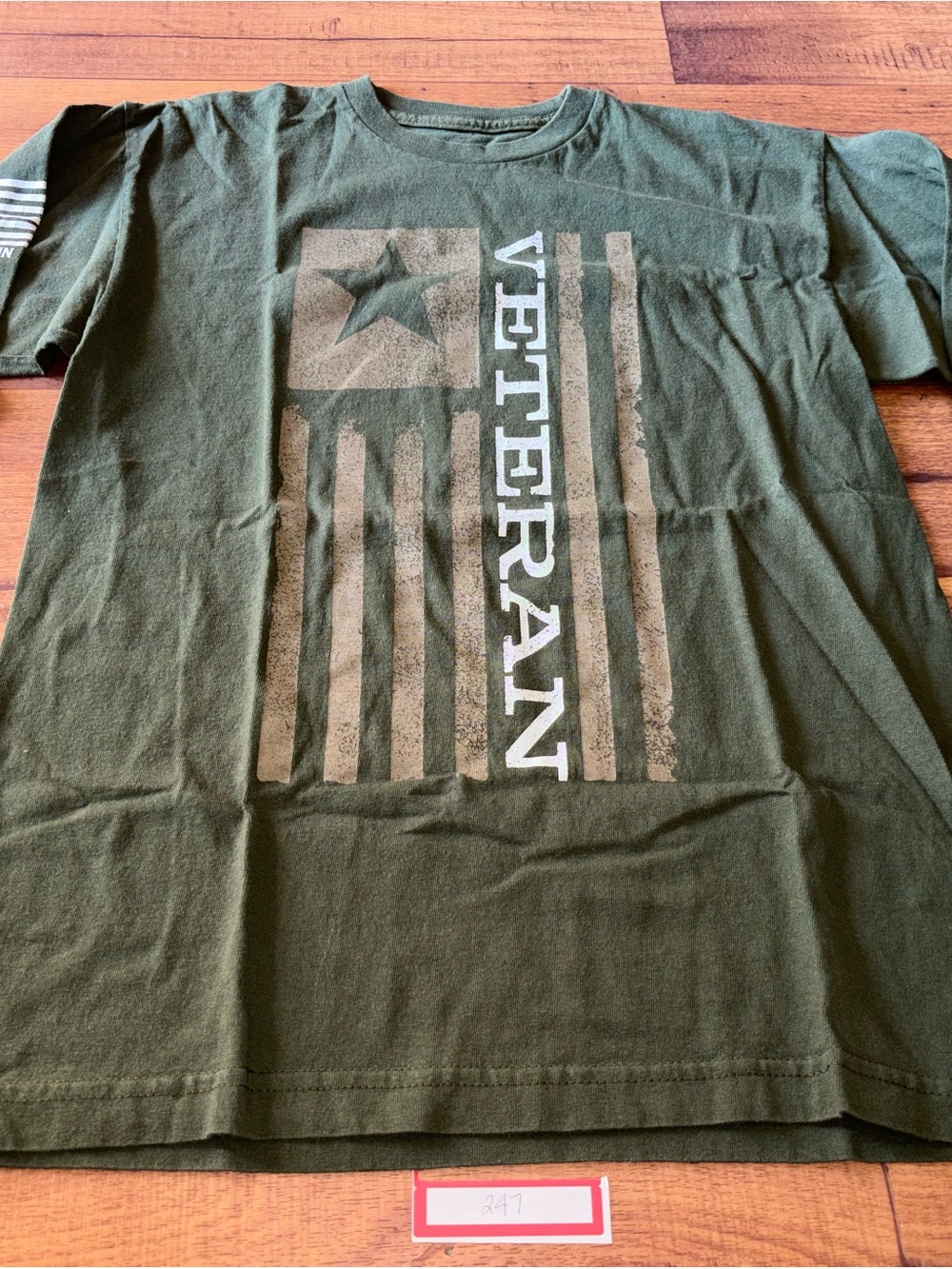 Rags of Honor Mens Veteran Distressed Flag Long Sleeve T-Shirt Olive Green M
